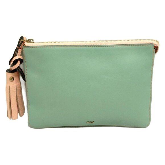 Chloe - Light Green Light Pink Leather Clutch Bag 119-071025 - Picture 1 of 7
